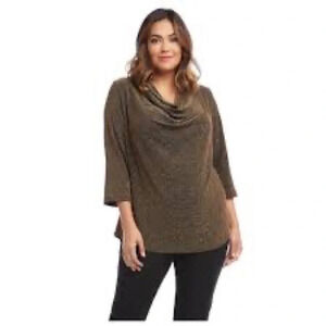 Karen Kane Three Quarter Sleeve Drape Neck Metallic Blouse NWT, 2X
